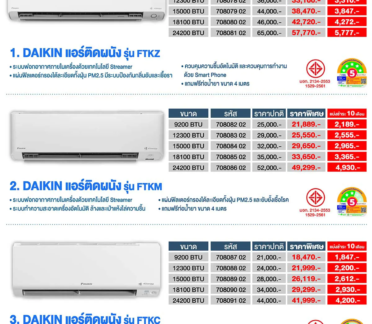 แอร์ติดผนัง DAIKIN ราคาพิเศษสำหรับพนักงาน
